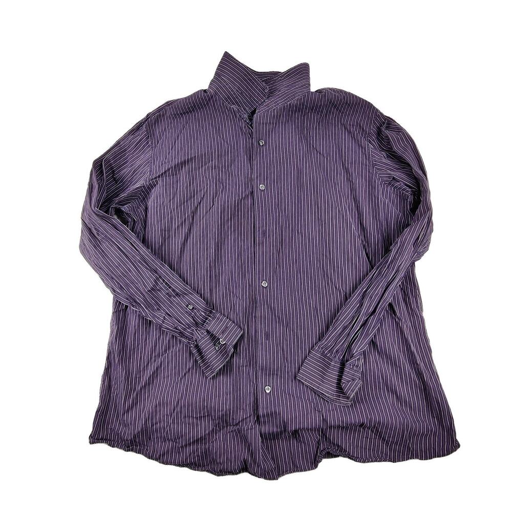 Apt. 9 Dress Shirt Mens 2XL Purple Pinstripe 100% Cotton Woven Long Sleeve